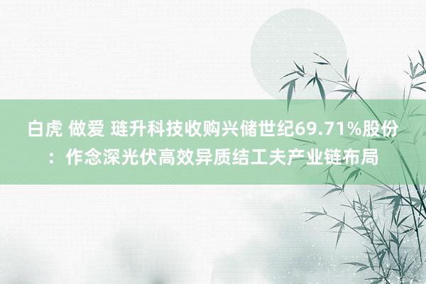 白虎 做爱 琏升科技收购兴储世纪69.71%股份：作念深光伏高效异质结工夫产业链布局